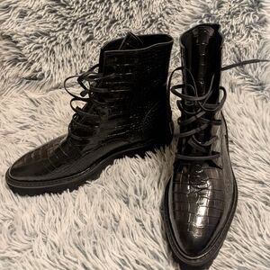 Freda Salvador Glossy Black Croc-Embossed Boots